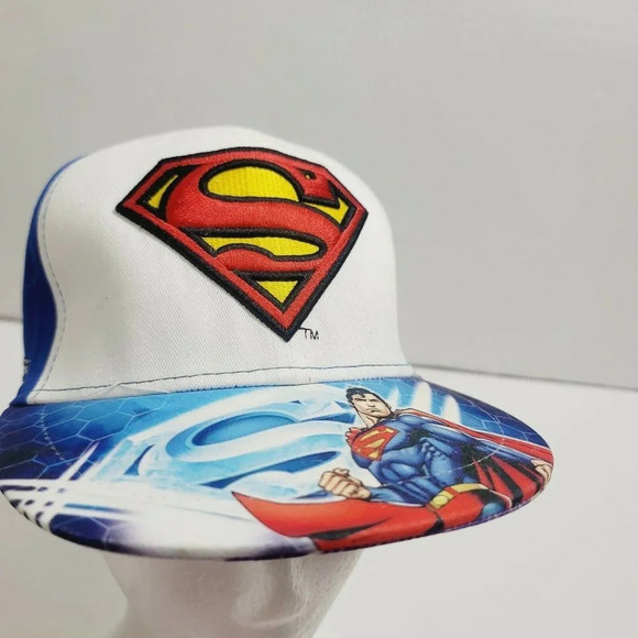 Dc Comic Men's Superman Hat Back Snap Button & Top Solid Blue/White OS - Picture 2 of 7